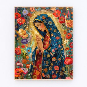 Blessed Virgin Mary Oil Painting Mary&#39;s Silent Blessing Catholic Print Christian Prayer Wall Art Catholic Printable Gifts P403