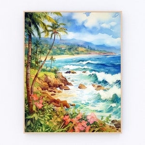 Hawaii Watercolor Painting Hawaii Artwork Maui Coastal Print Coastal Decor Hawaii Landscape Poster Tropical Wall Art USA Travel Poster P651