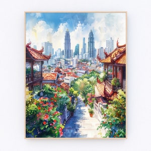 Bangkok Thailand Watercolor Painting Thailand Wall Art Thailand Landscape Poster Bangkok Poster Travel Gift P521
