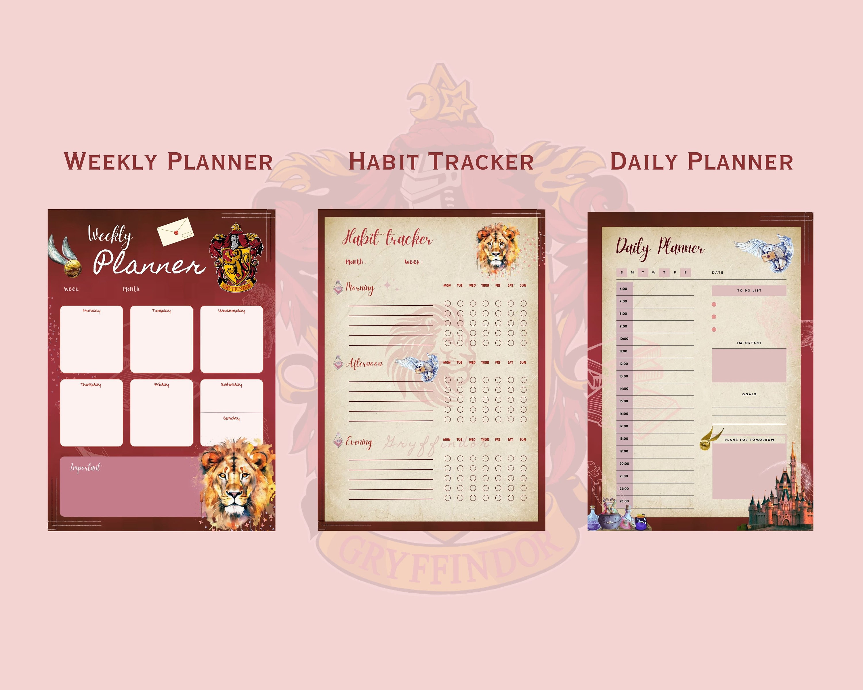 Gryffindor-inspired Digital Planner Bundle, Potter Wizards Weekly ...