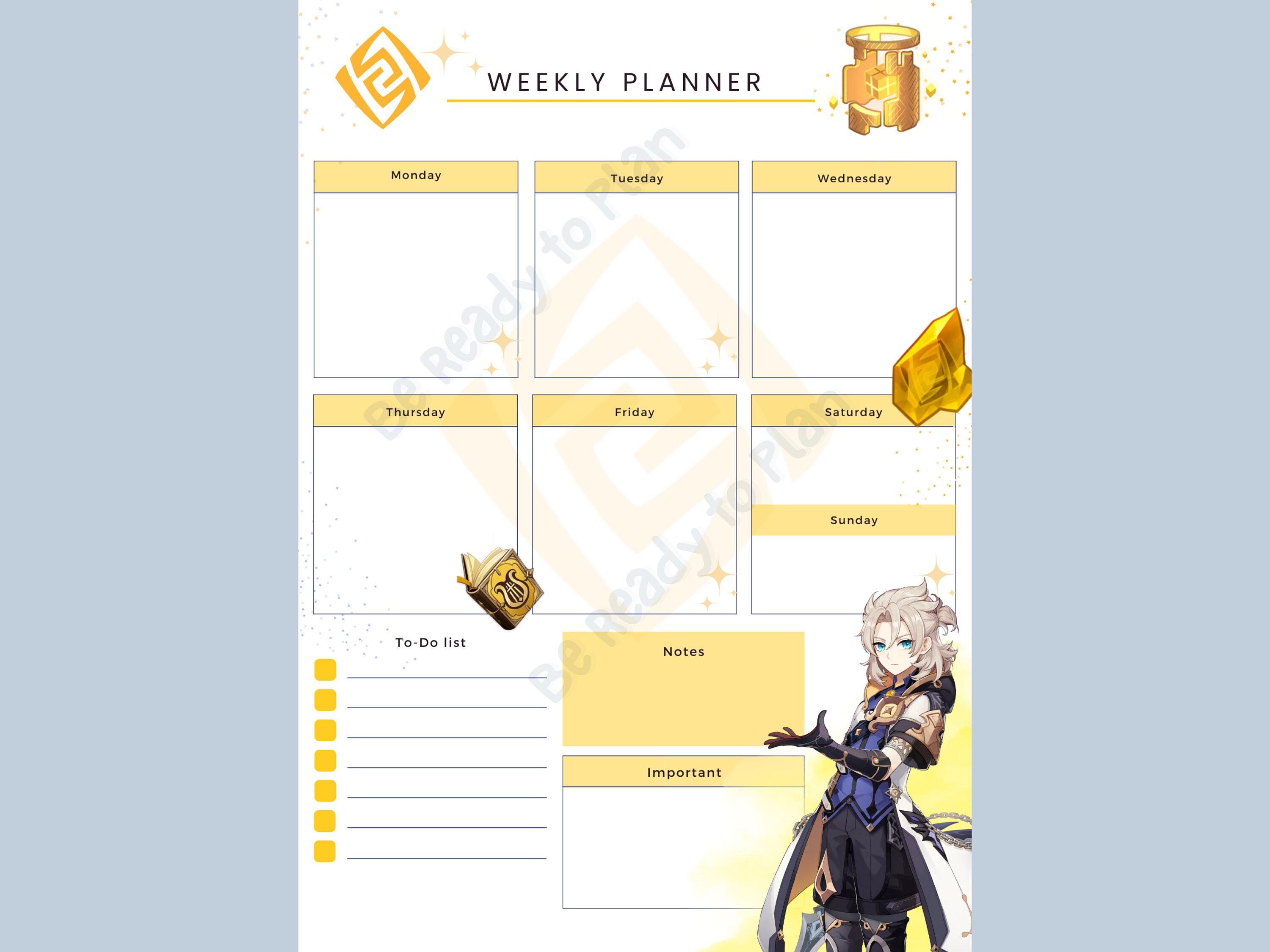Editable/printable Genshin Impact Weekly Planner, Get Organized ...