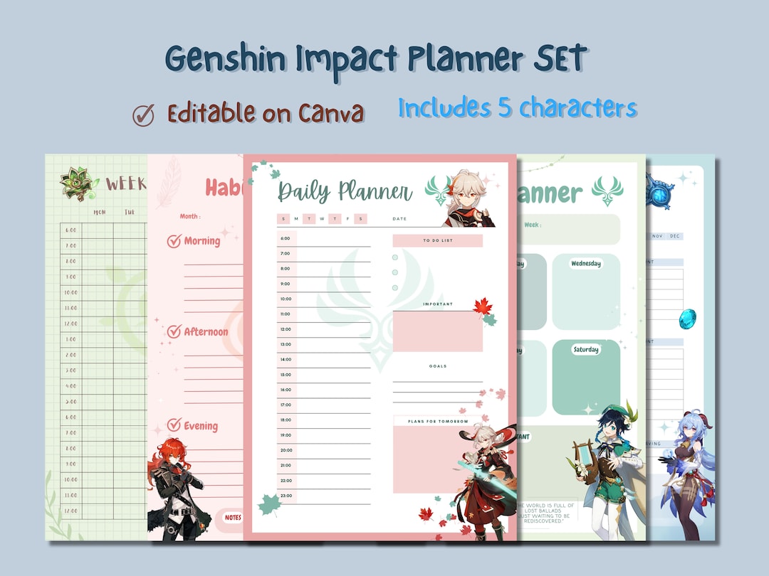 Genshin Impact Planner Set Weekly Daily Habit Tracker Etsy