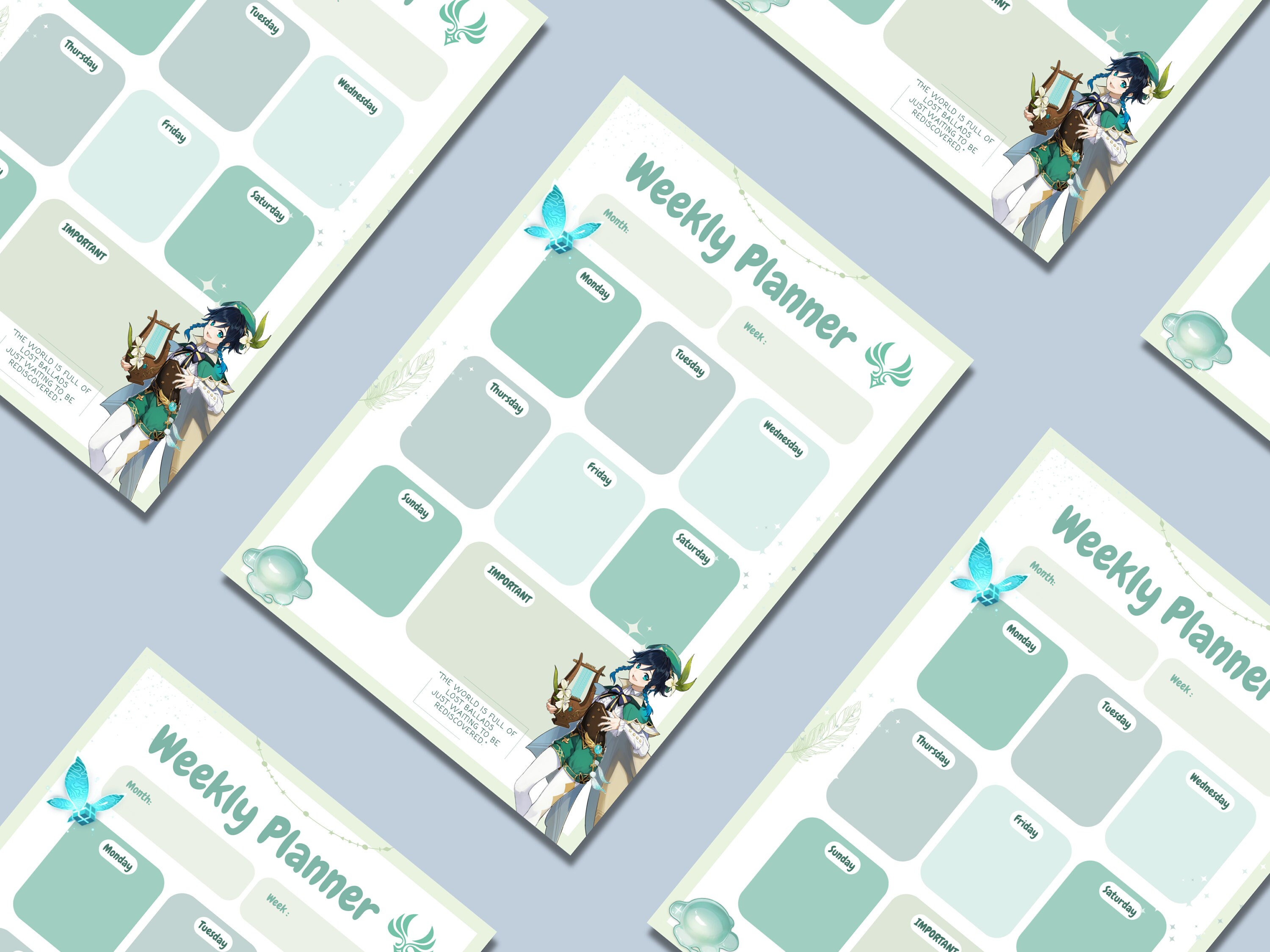 Genshin Impact Planner Set, Weekly, Daily, Habit Tracker, Budget, Timetable, Venti, Diluc ...