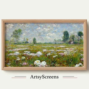 Samsung Frame TV Art, Cézanne style flower field painting, Paul Cézanne, landscape painting