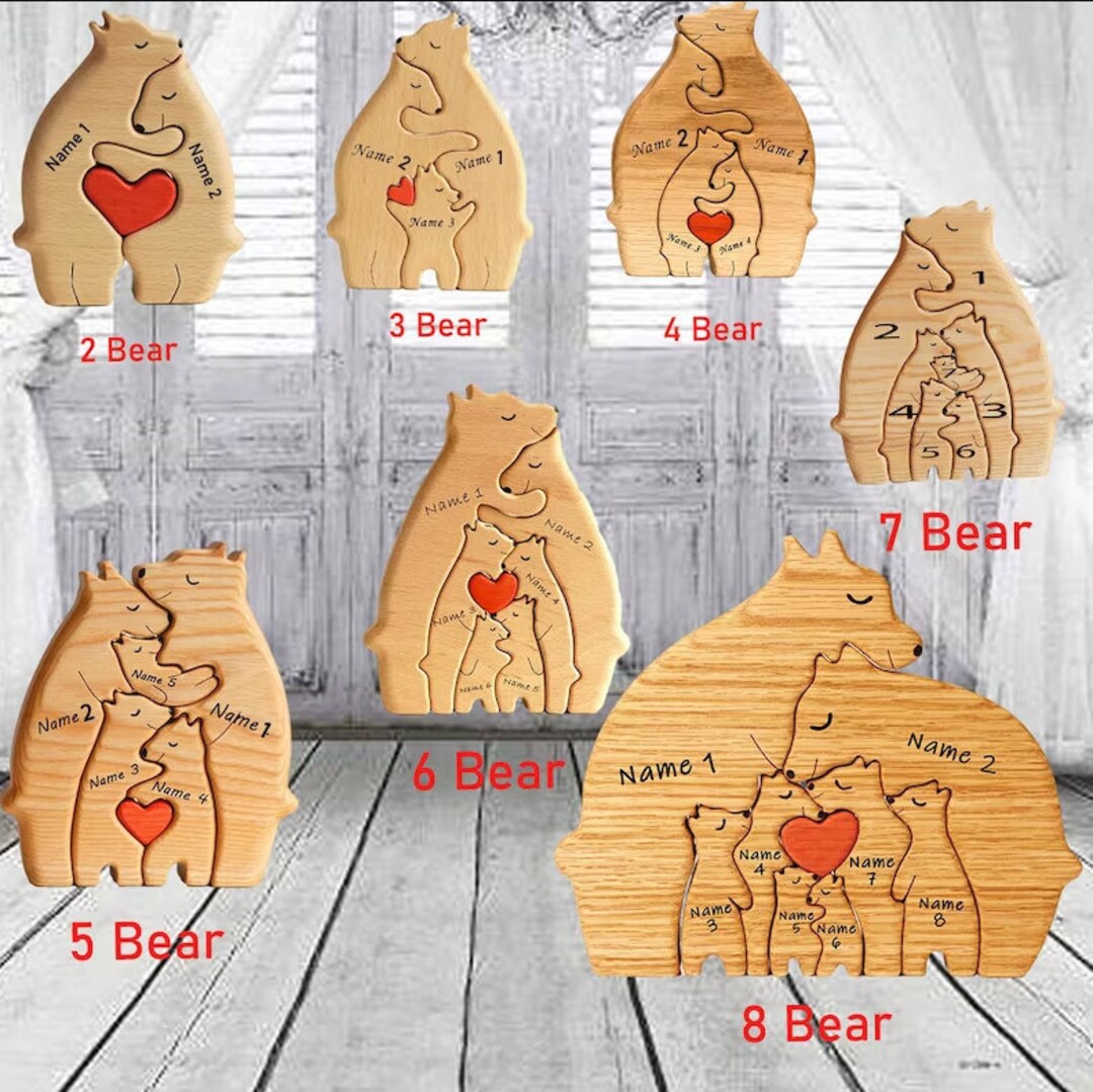 Personalized Bear Family Wooden Art Puzzle Wooden Desktop Etsy