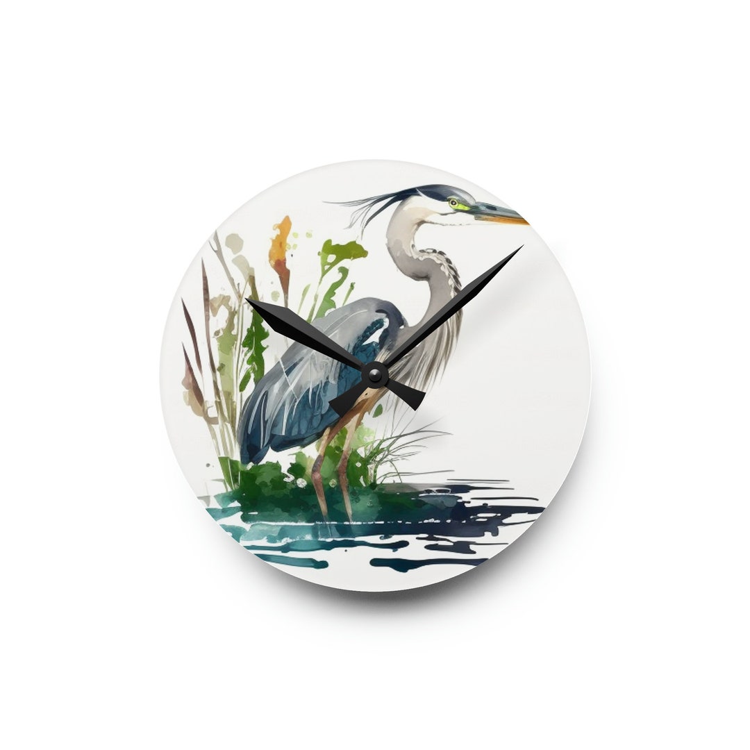 Serene Heron Wall Clock Pond Reflections Etsy