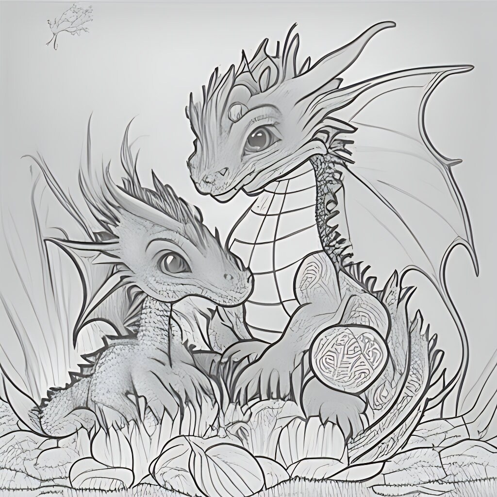 BABY Dragon Coloring Sheets Etsy