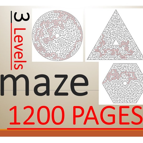 Maze Mazes MAZE PRİNTABLE  for Adults printable Puzzle   Pages, Intermediate ,Advanced,Master, Digital Download,  Instand Dow 1200 PCS