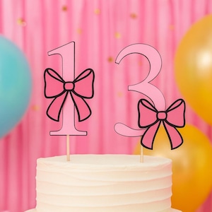 Pink Bow Number Cake Topper SVG: Birthday Party Decoration (Digital Download