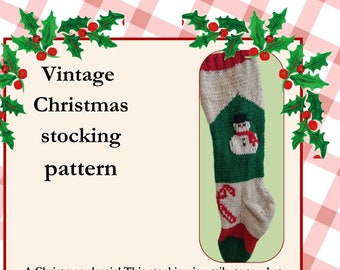 Vintage Christmas stocking pattern- Snowman-knit version
