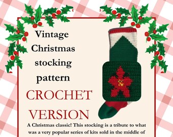 Vintage Christmas stocking pattern- poinsettia- crochet version
