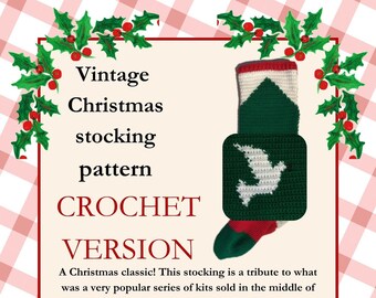 Vintage Christmas stocking pattern- dove- crochet version