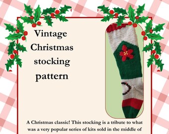 Vintage Christmas stocking pattern- poinsettia- knit version
