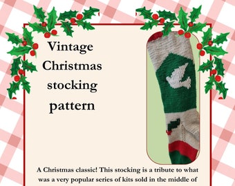 Vintage Christmas stocking pattern- dove- knit version