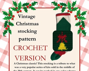 Vintage Christmas stocking pattern- bell- crochet version