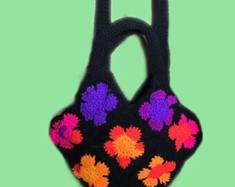 granny square flower purse crossbody, handbag, market retro groovy bag PDF digital download easy crochet pattern