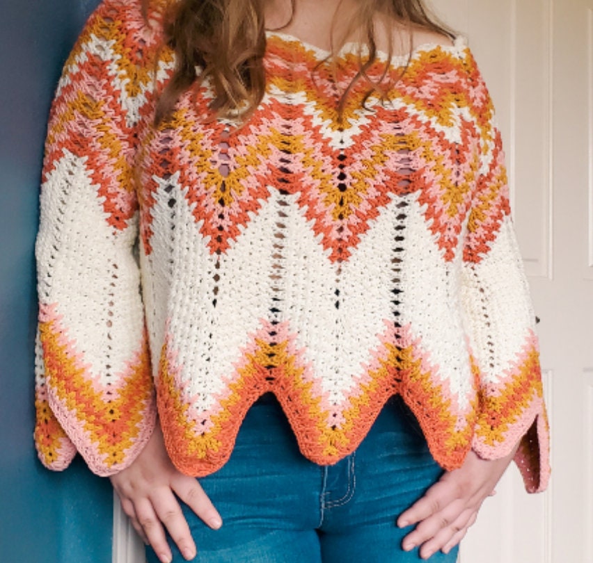 40 Paid and Free Crochet Chevron Patterns To Try Today 19 top-down seamless ripple wavy chevron sweater stripe