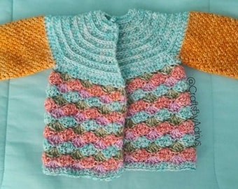Persephone- crochet seamless top down baby sweater pattern , new baby shower gift to make, crochet doll clothes, cute crochet baby sweater