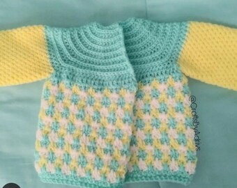 Calliope- crochet seamless top down baby sweater pattern , new baby shower gift to make, crochet doll clothes, cute crochet baby sweater