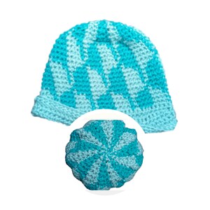 Easy charted stranded colorwork art deco beanie cloche hat doll plushie photo prop PDF digital download crochet pattern