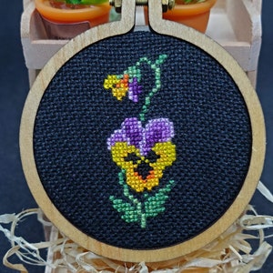 Pansy Micro Cross Stitch - FINISHED PROJECT