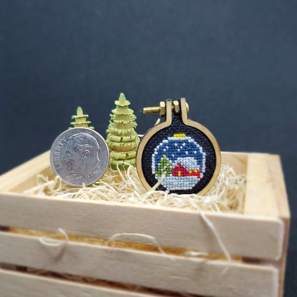 Winter Snow Globe Scene Micro Cross Stitch - FINISHED PROJECT