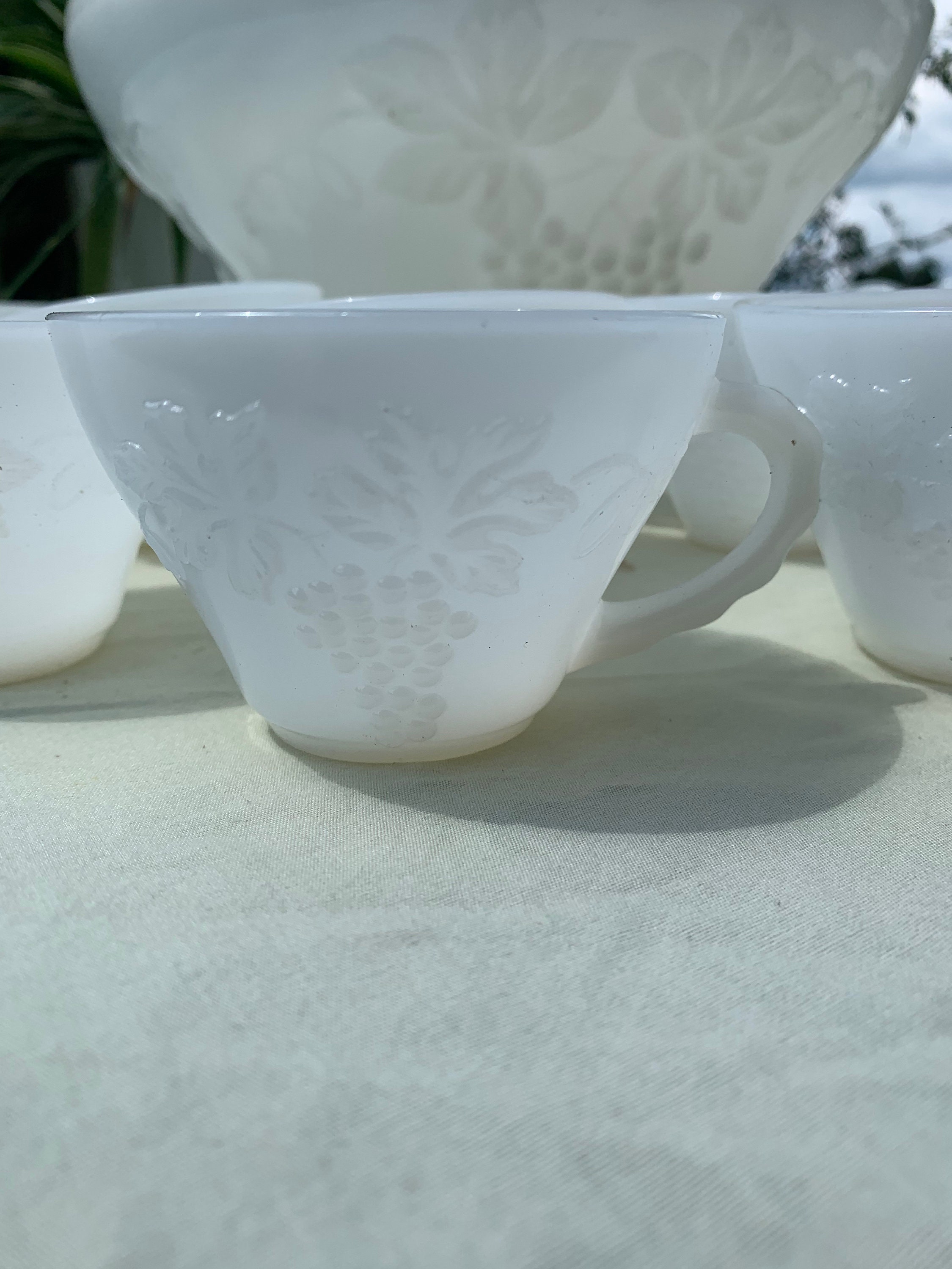 White Milk Glass Punch Bowl Set With 21 Cups and Candy Dish Etsy