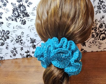Jumbo Hair Scrunchie - Blau mit Silberfäden