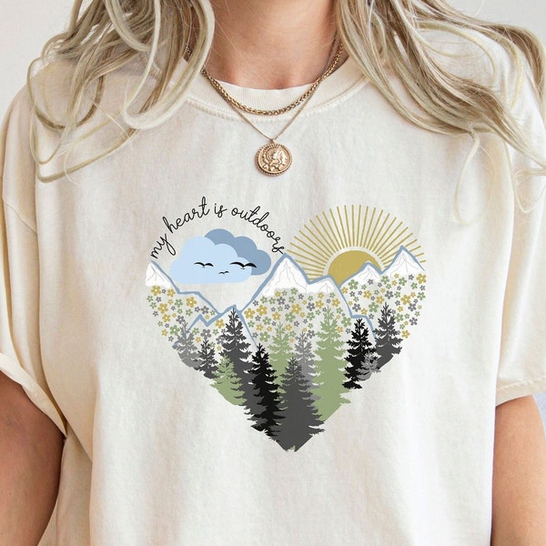 My Heart is Outdoors T-Shirt, Comfort Colors, Relaxed Fit, Camping Shirt, Adventure Lover Shirt, Nature Lover Gift Shirt, Hiker Gift Shirt