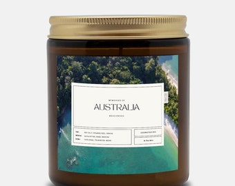 Australia Beachwood Candle, Vegan Coconut Soy Wax, Amber Jar, 9oz