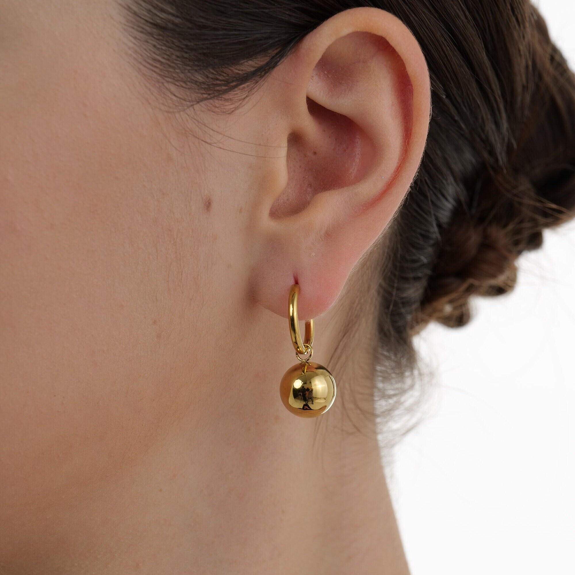 18K Gold Hoop Earrings With Golden Ball Gold Hoop Earrings UK Gold