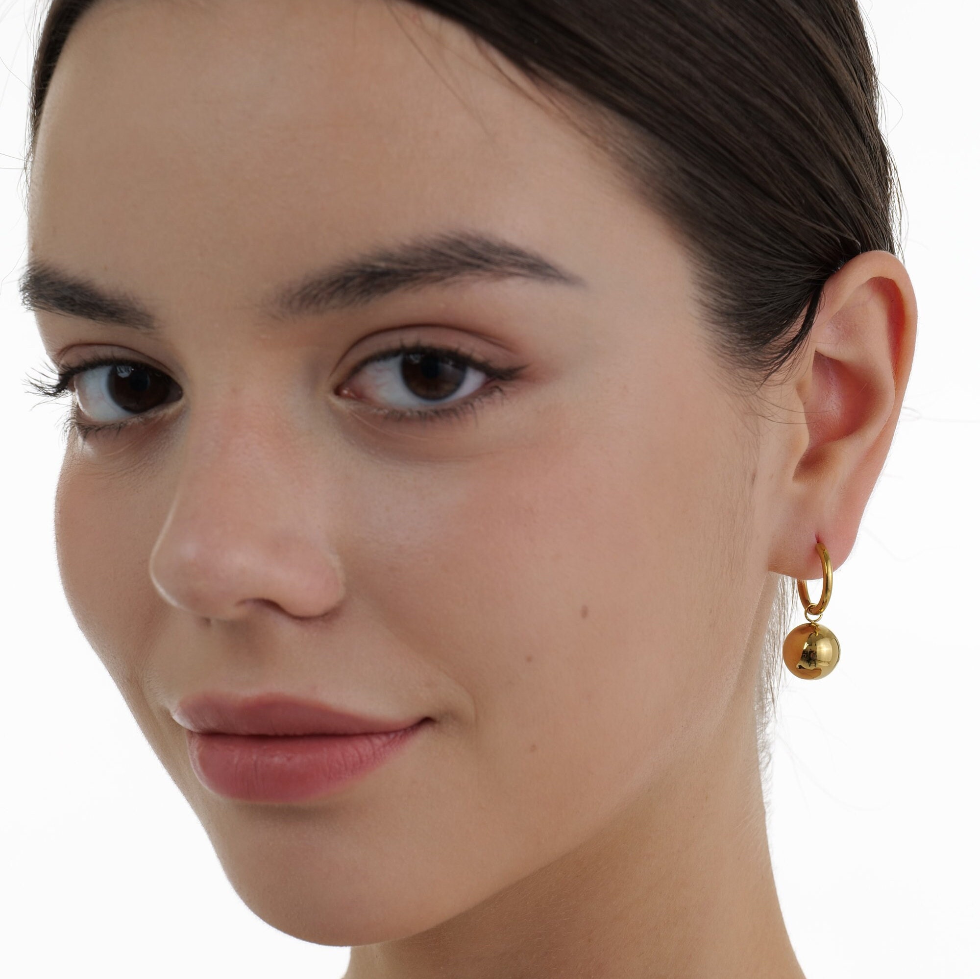 18K Gold Hoop Earrings With Golden Ball Gold Hoop Earrings UK Gold