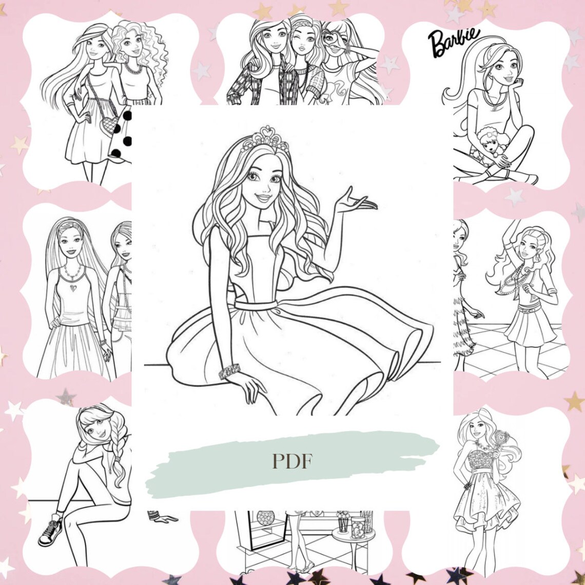 30 Pcs Printable Barbie Colouring Paper Princess Design Adult & Kids ...