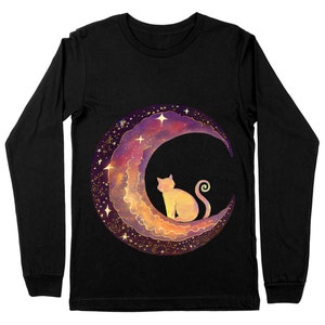 Colorful Celestial Cat Long Sleeve T-Shirt - Space Lover Present - Celestial Gift Ideas