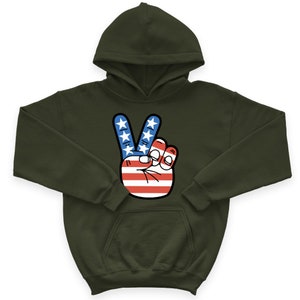 American Flag Peace Sign Kids&#39; Hoodie - Presents for Patriots - Stuff for Kids