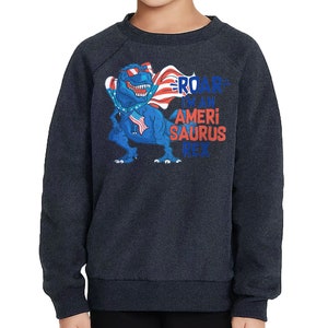 Amerisaurus Rex Toddler Raglan Sweatshirt - Dinosaur Print - Present for Boy