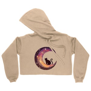 Colorful Celestial Cat Women&#39;s Cropped Hoodie - Cat Design - Gift for Friend