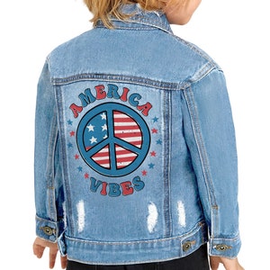 America Vibes Toddler Denim Jacket - American Flag Gift - Independence Day Apparel