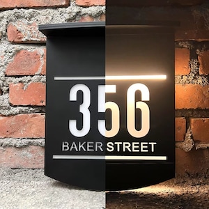 Customized Personalized House Number Plaque Modern Acrylic Laser Cut 3D Home Number Address Plaque With Street Name (Black Silver