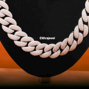 Round Moissanite Miami Link Chains, Diamond Iced Cuban Link 26MM Thick Heavy White Gold Plated Moissanite Iced Out Miami Cuban Link Chain