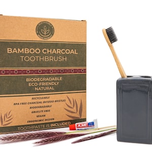 Cepillos de dientes de bambú (paquete de 10) Cerdas suaves sin BPA Juego de cepillos de dientes naturales y ecológicos Biodegradables y compostables (pasta de dientes incluida)