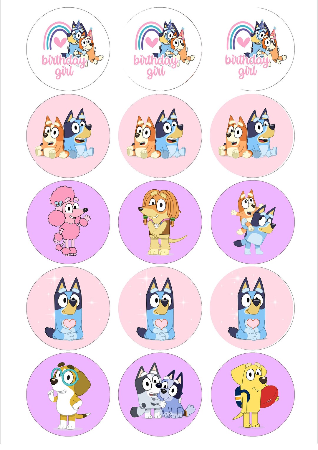 Bluey Girly Themed Edible Cupcake Pre Cut Cookie Toppers Etsy