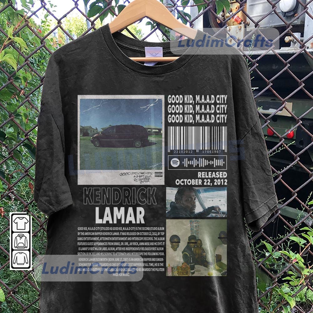Discover Kendrick Lamar Vintage Merch Shirt, good kid, m.a.a.d city Album Rap 90s Tee