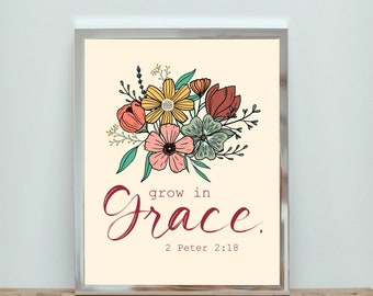 Kunst aan de muur schrift, 2 Peter 2:18, genade, digitale download