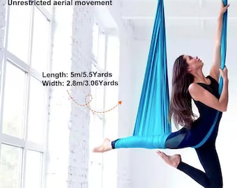 Hamac de yoga aérien 1,50 m, kit de démarrage pour yoga aérien, tissu en nylon 100 g/m², bleu fluide, mouche, entraînement, fitness, salle de sport, cadeau Noël