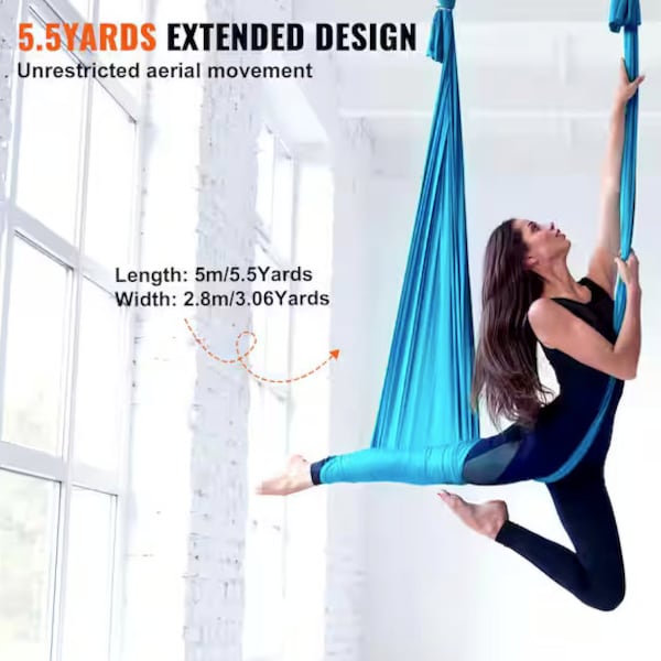 Aerial Yoga Hammock 5.5 Yards Aerial Yoga Starter Kit 100gsm Nylon Fabric, Blue Flow,Fly,Training,Fitness,Gym,Gift Christmas