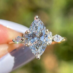 Vintage 3 CT Marquise Cut Cluster Engagement Ring Moissanite Diamond Wedding Ring 14K Solid Gold Anniversary Ring Marquise Promise Ring Gift