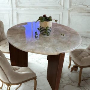 White Quartz Coffee Table - Round Marble Look, Luxury Modern Accent, Handcrafted Centerpiece for Living Room or Special Occasions