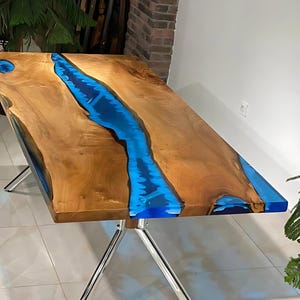 Epoxy River Table Walnut Wood | Rectangular Ocean Resin Coffee & Dining Table | Live Edge Luxury Wood Furniture | Custom Handmade