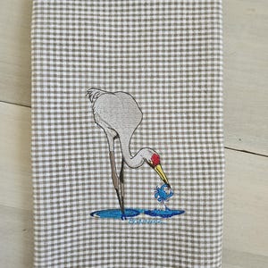Embroidered Whooping Crane Hand Towel: Coastal Kitchen Decor